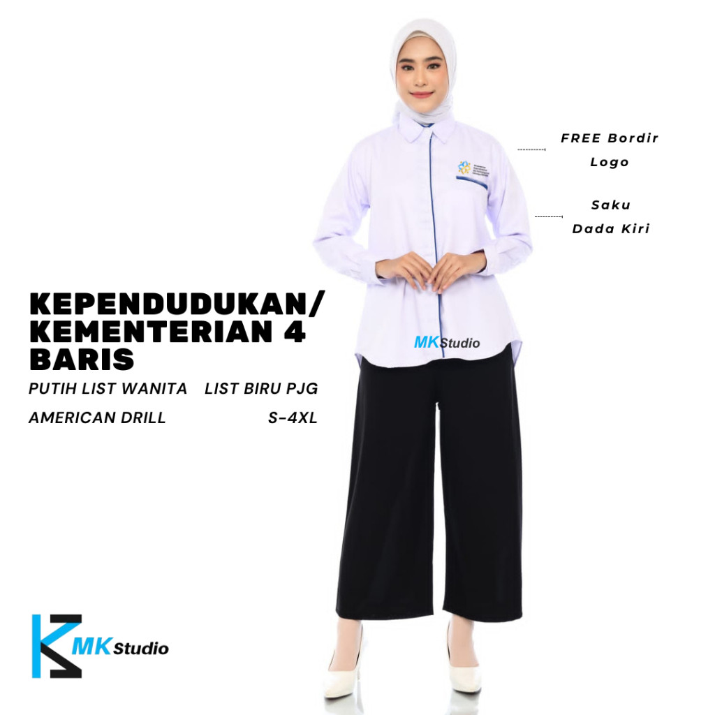 XOPIURTZY KEPENDUDUKAN 4 BARIS-Seragam Dinas Putih BKKBN/Baju Kerja Kependudukan Terbaru/Seragam Ker