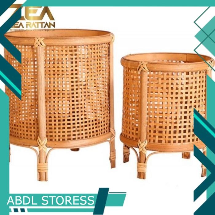 Standing Pot Anyaman Webbing Rotan Natural Murah Minimalis High Quality - Kecil