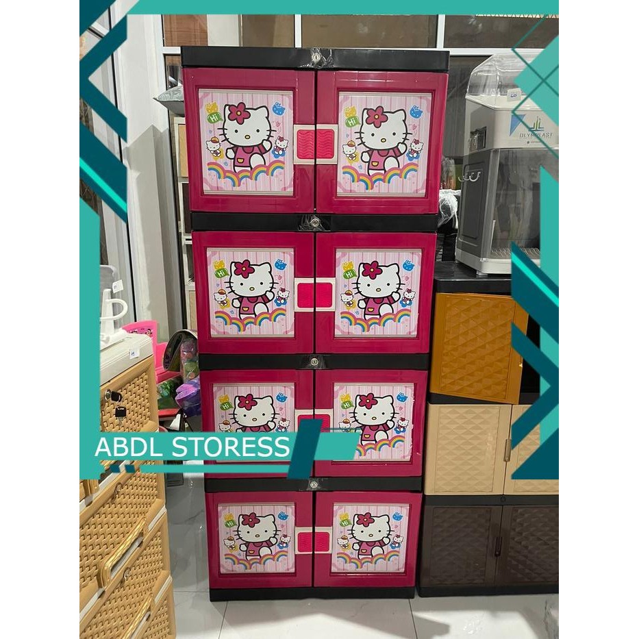 LEMARI PLASTIK SUSUN 4 MOTIF HELLO KITTY PLUS KUNCI Rotan Furniture - HELLO KITTY