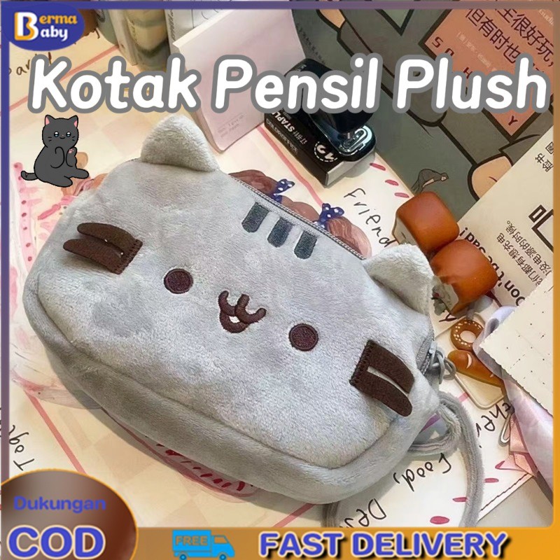 

Kotak Pensil Plush Pencil Pouch Boneka Bulu Kucing Abu-abu Kecil Tempat Pensil Lucu Tempat Makeup Kecil Alat Sekolah Kantor