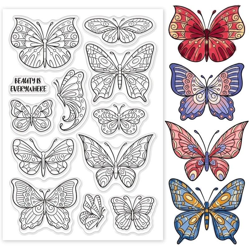 

Butterfly Clear Stamps Crafts Butterflies Background Silicone Stamps Transparent Rubber Stamps PVC Plastic Stamps for Spring