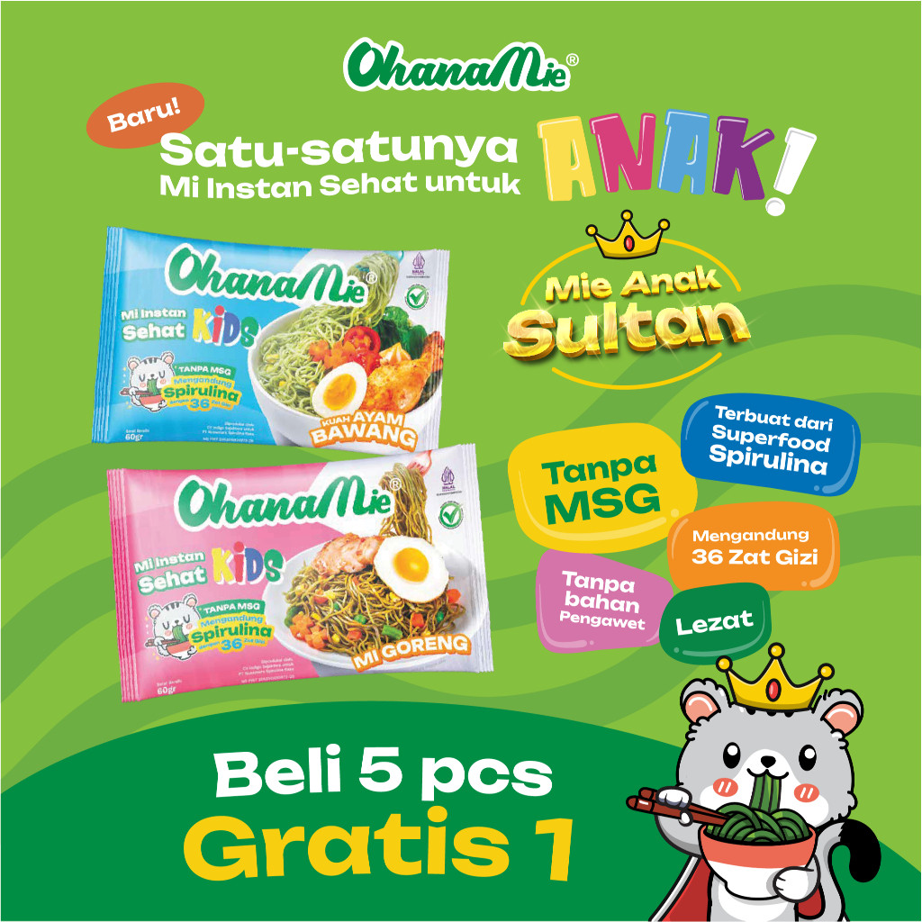 

Mie Anak Sultan Spirulina Non MSG Tanpa Pengawet Mix Varian Beli 5 Gratis 1 Mie