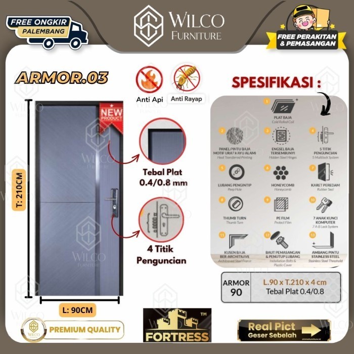 Pintu Baja Fortress Armor 03 / Pintu Baja Utama Single Door / Pintu Baja Modern Palembang