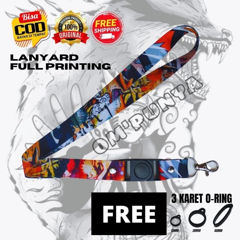 

Lanyard Gantungan Bonus 3 Karet Motif NARUTO Full Print