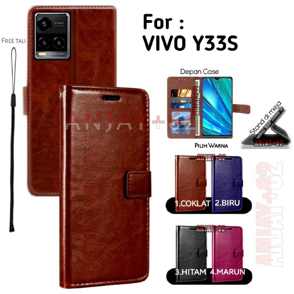 Flip case untuk VIVO Y33S casing dompet kulit standing untuk smartphone DP1