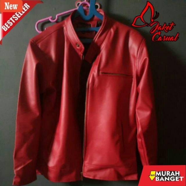 jaket kulit pria garut JAKET KULIT MERAH / JAKET MOTOR MERAH