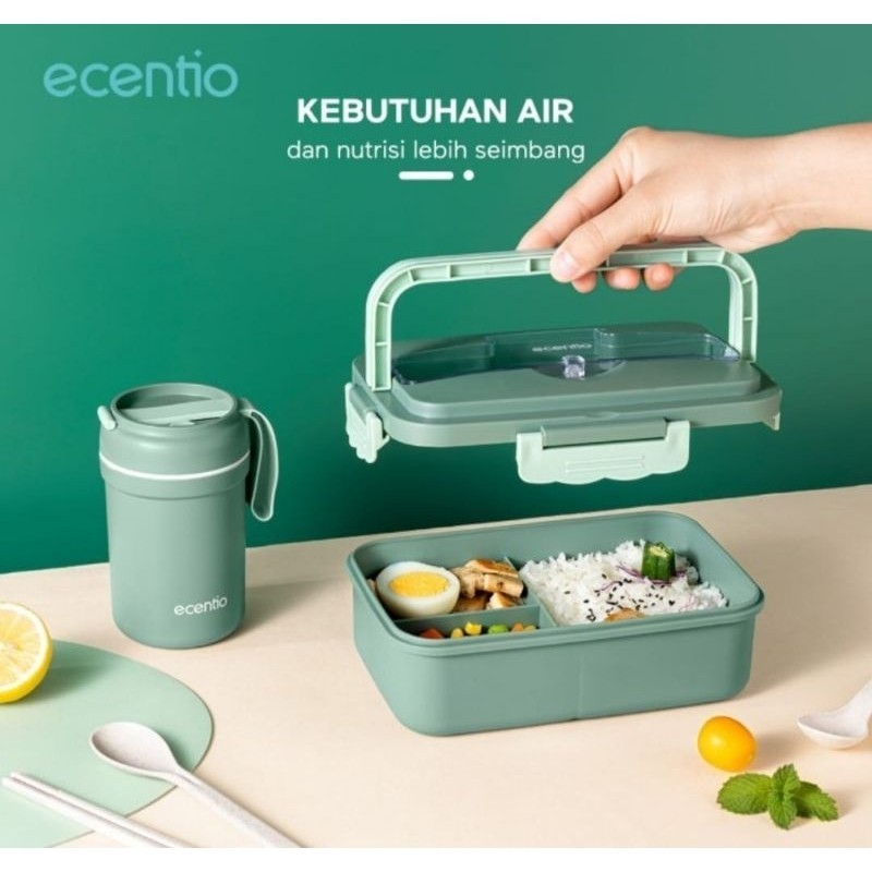 Ecentio Kotak bekal makan 1000ml + 330ml Lunch Box Ser Mangkuk Kotak makan Tempat makan bekal + mang