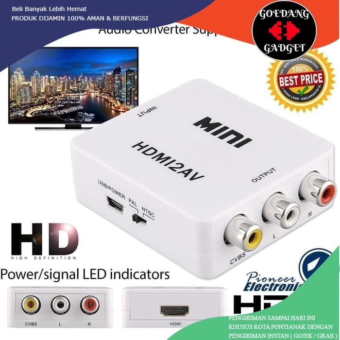 Converter Hdmi To AV RCA | HDMI2AV Adapter Mini Untuk TV Tabung ke Colokan HDMI Proyektor / Anycast 