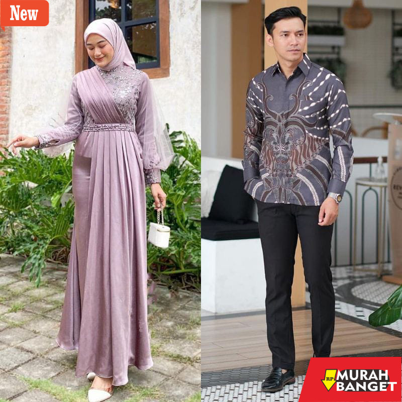 gamis kekinian tahun 2024 (ADA JUMBO) Batik Couple Gamis Brokat Terbaru Couple Kondangan Couple Tuna
