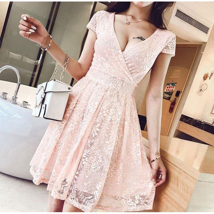 Gaun Pesta Wanita Dress Brokat Lengan Pendek Seksi 50658