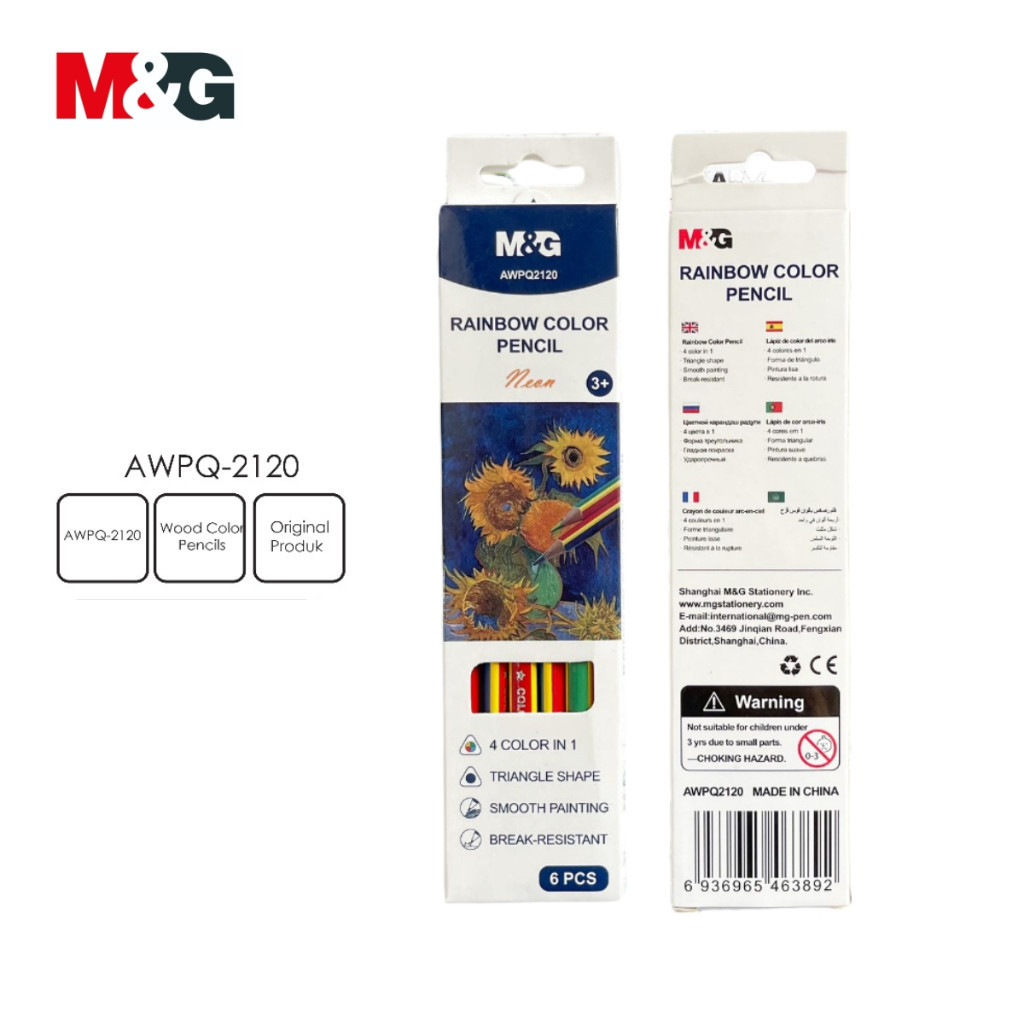 

Pensil 4 Warna M&G Rainbow Color Pencil Warna Neon #AWPQ2120 - Set ( isi 6 )- SHSNP