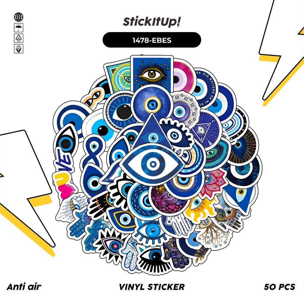 

COD✨ 100 Pcs Stiker Pack Evil Blue Eyes Series Lucu Aesthetic Vynil Waterproof untuk Freebies Sticker Buku Journal Casing HP Laptop