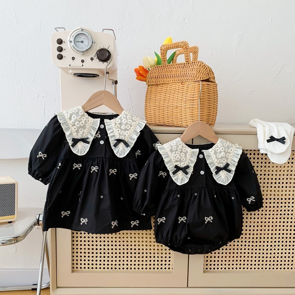Lolita Black Embroidery Romper Dress / Dress Anak Brodir/ Jumper Bayi Perempuan