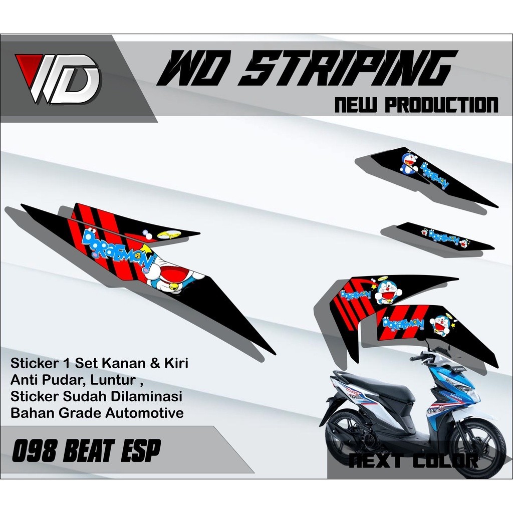 ND STICKER 098 Stiker striping motor honda beat esp list variasi karakter doraemon lucu