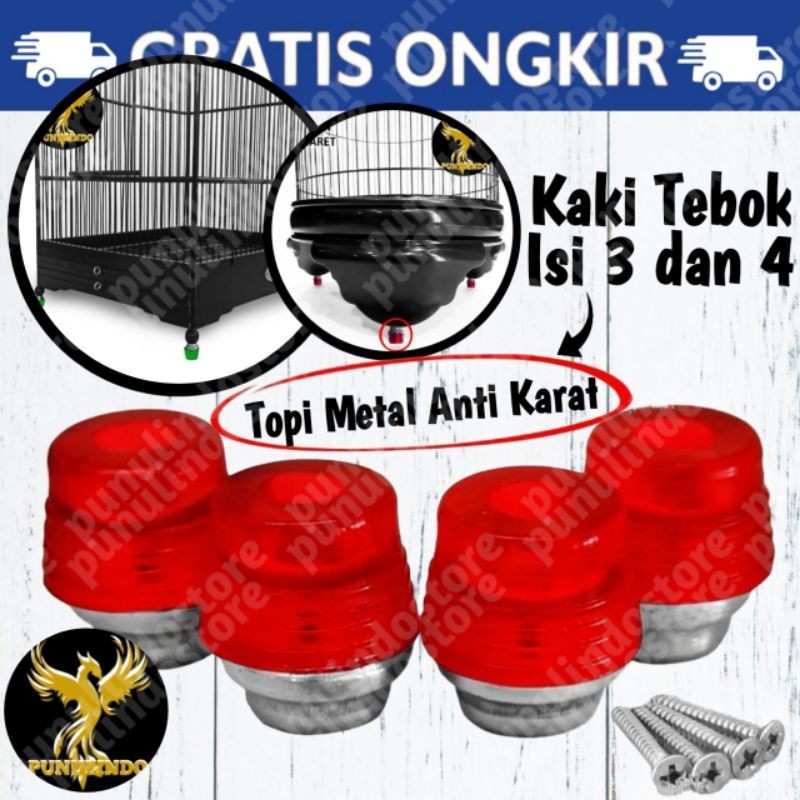 Kaki Karet Tebok Topi Metal Sangkar Kotak Murai Kosan Lovebird Isi 4 dan 3