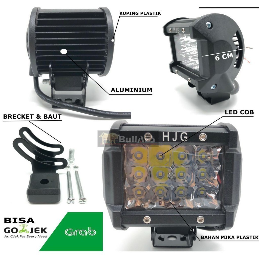 [ DELSER MOTOR ] LAMPU TEMBAK SOROT PETAK / KOTAK 12 LED PUTIH TERANG LAMPU KABUT FOGLAMP FOG LAMP C