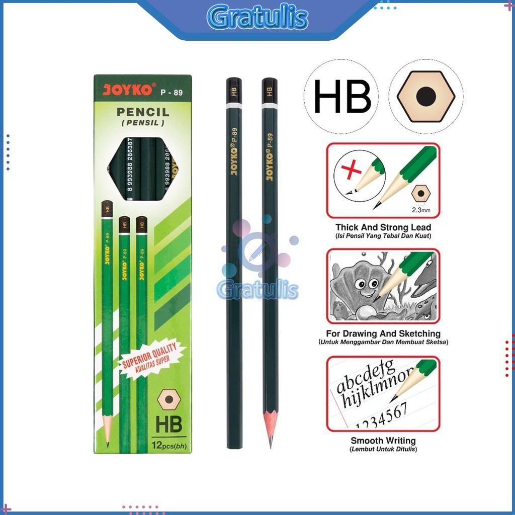 

PENSIL HB JOYKO P-89 [1 PACK] / PINSIL GAMBAR SKETSA 1 PAK / PENGSIL MENGGAMBAR / WRITE PENCIL ALAT TULIS SEKOLAH