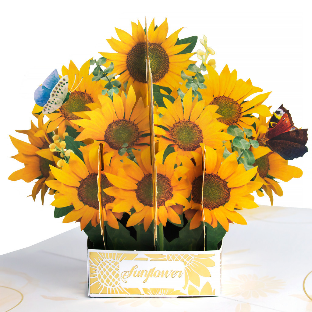 

2024 Laser Cutting A4 Size 3D Sunflower and Butterfly Pop Up Greeting Card with Envelope