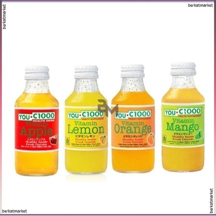 

You-C You C Vitamin 1000 mg Minuman Lemon Orange Apel Mango 140 ml 1 Botol Kaca Dus Karton