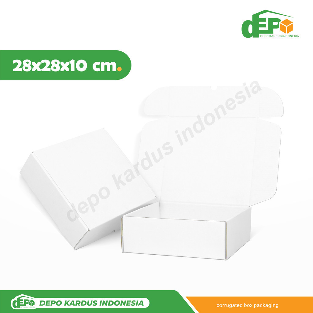 

Box 28x28x10 cm. KardusBox/Karton/Polos/hampers/baju/hoodie/jaket/Tinggi10