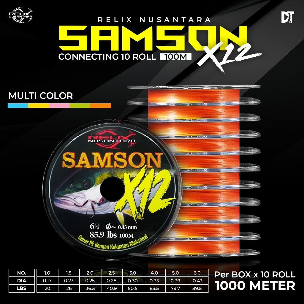 QJ18FX SENAR PE SAMSON X12 100 METER CONNECTING RELIX NUSANTARA SENAR PANCING BENANG PE MULTICOLOUR