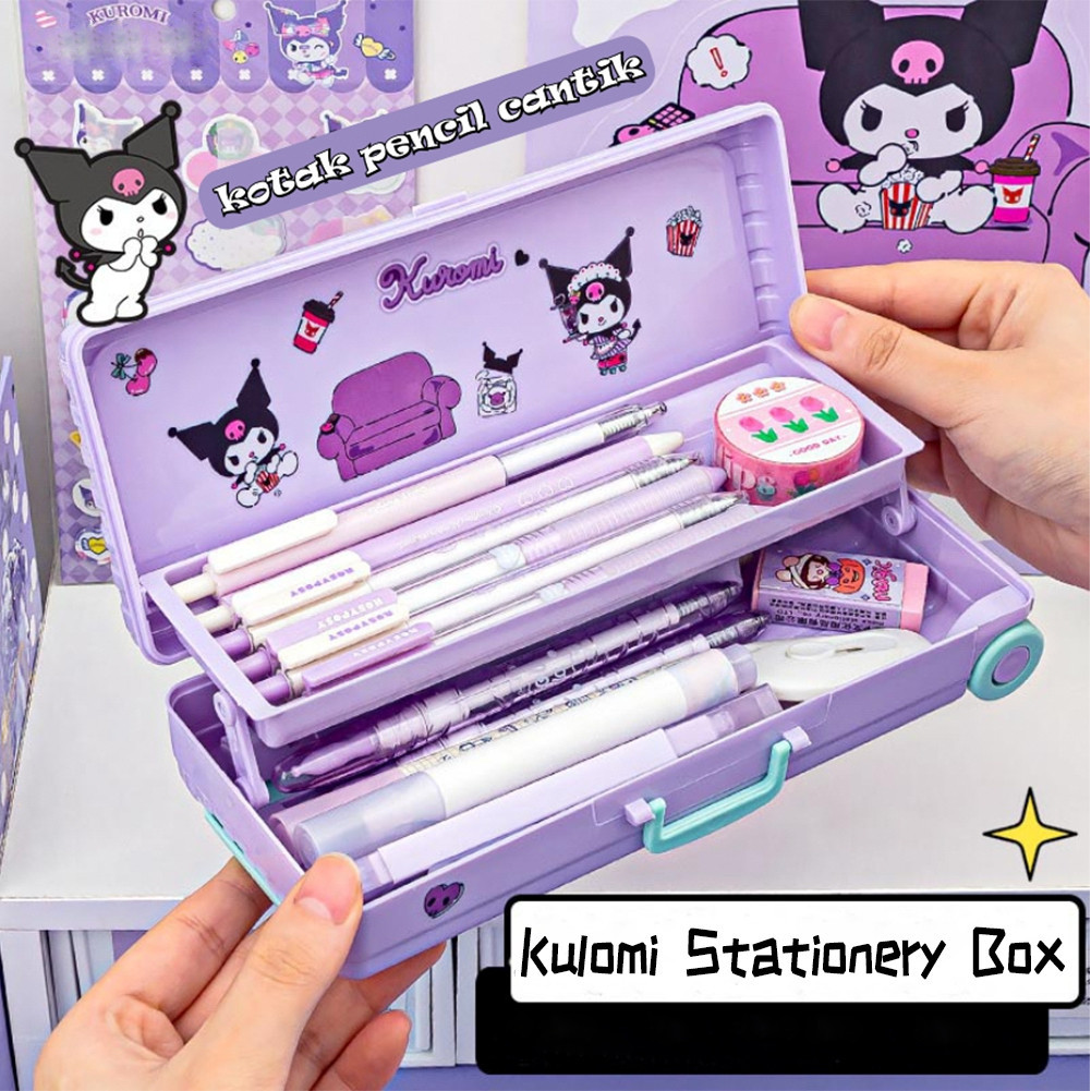 

Sanrio Seri Anime Kartun Pensil Kasus Kuromi Pencil Case Anak-anak Kapasitas besar Troli Kotak Alat Tulis