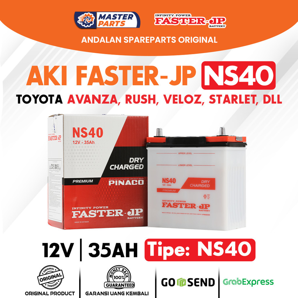 Aki Mobil Faster JP NS40 12V 35Ah untuk Toyota Avanza, Rush, Veloz, Starlet