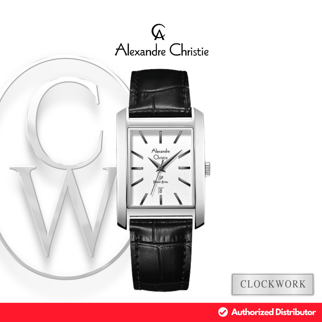 Jam Tangan Pria Alexandre Christie Primo Steel AC 1037 MDLSSSL Kulit Classic Vintage Silver