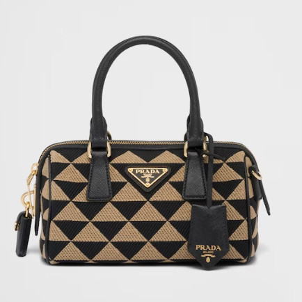 Prada Symbole embroidered fabric bowling bag/women's bag/new style/handbag