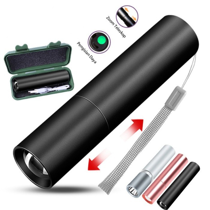 Senter Mini USB LED Recharger Lampu Senter Camping Tangan Portable