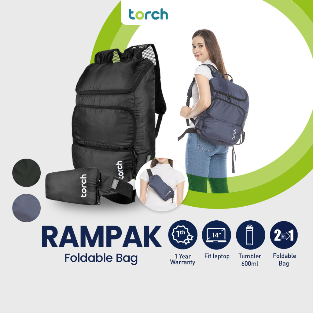 TORCH Rampak Foldable Backpack 2 in 1 Tas Outdoor Waistbag Waterproof