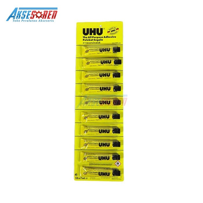 

Lem UHU Perekat Serbaguna [7 Ml/10 Pcs] / Glue Cair Untuk Kertas, Karton, Kain, Kayu Super / The All Purpose Adhesive