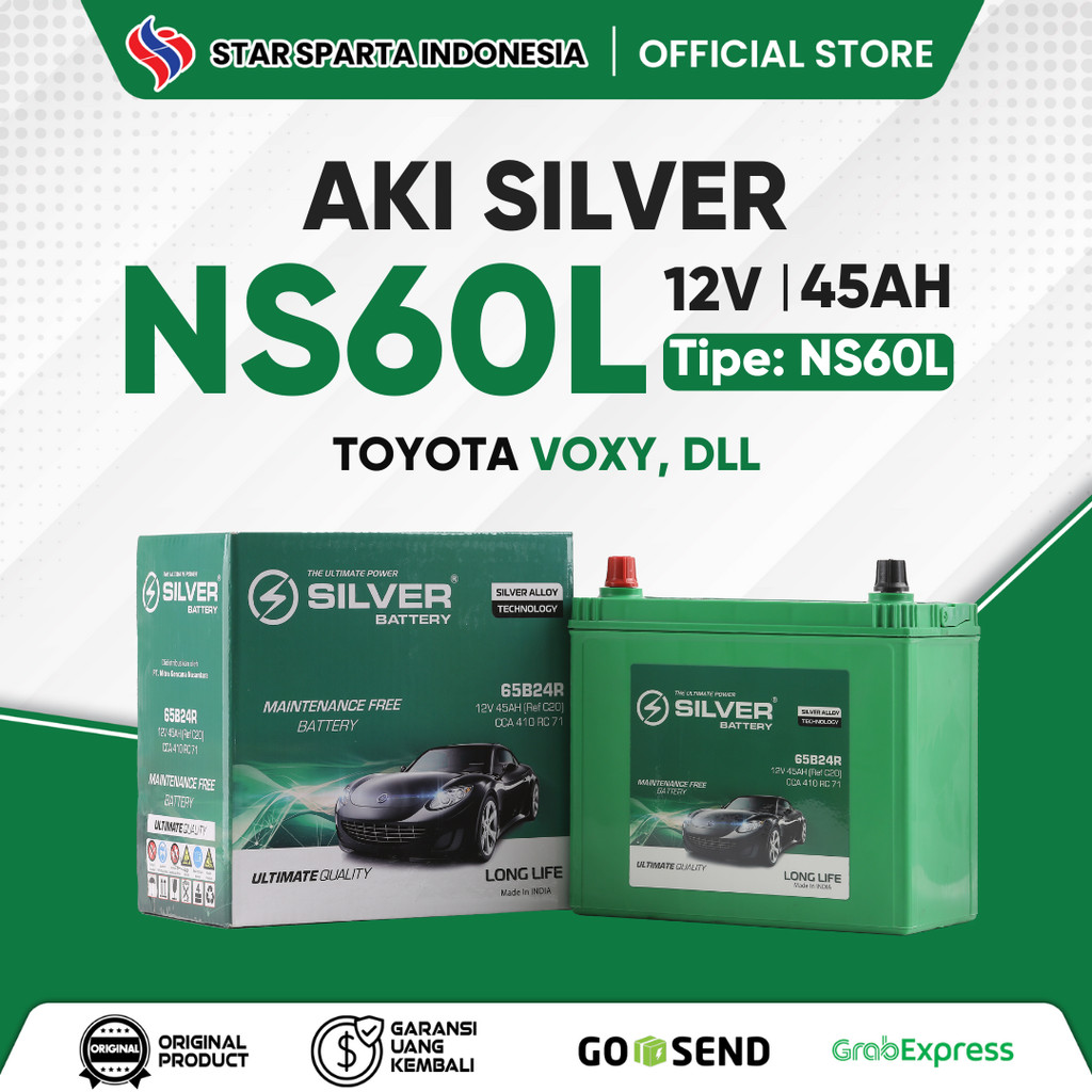 Silver - Aki NS60L 12V 45Ah untuk Toyota Voxy