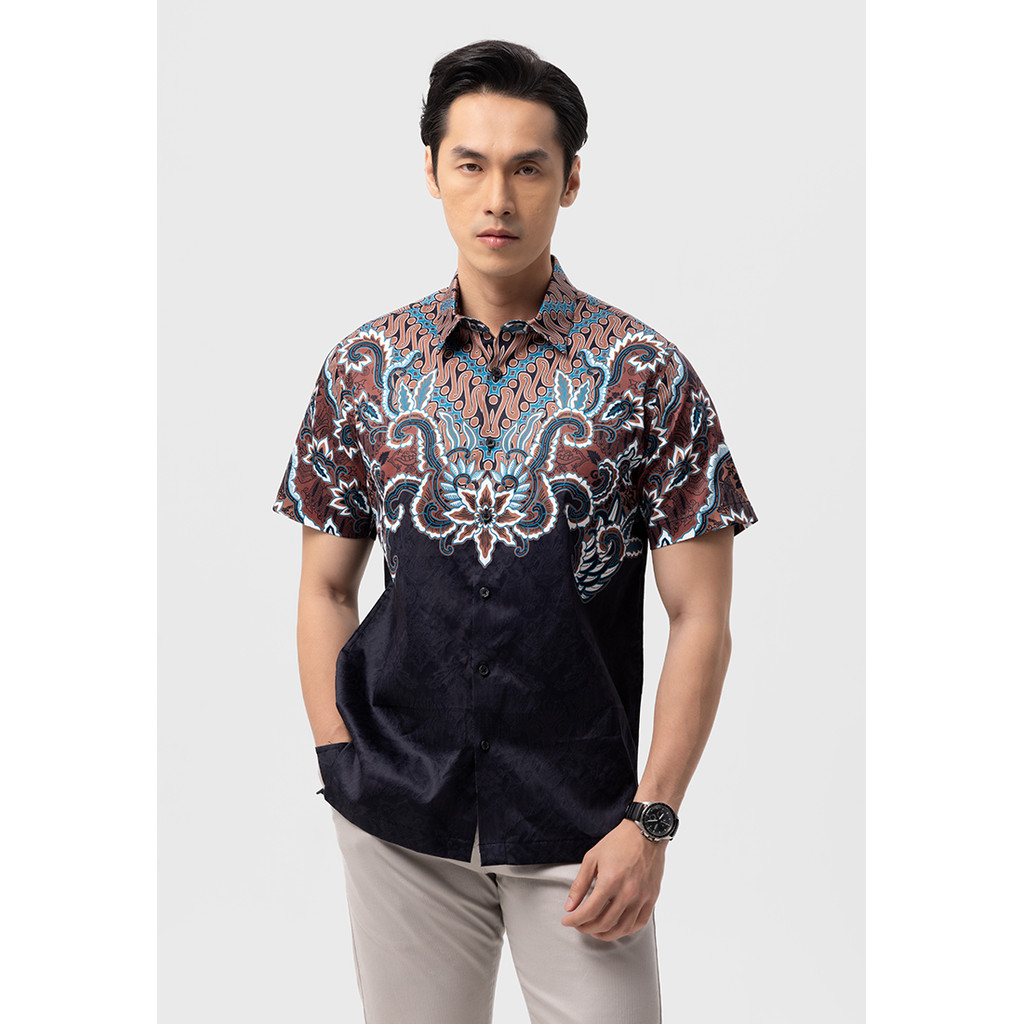 MANZONE - Kemeja Batik Lengan Pendek Bhadreswara  Modern Fit - Black