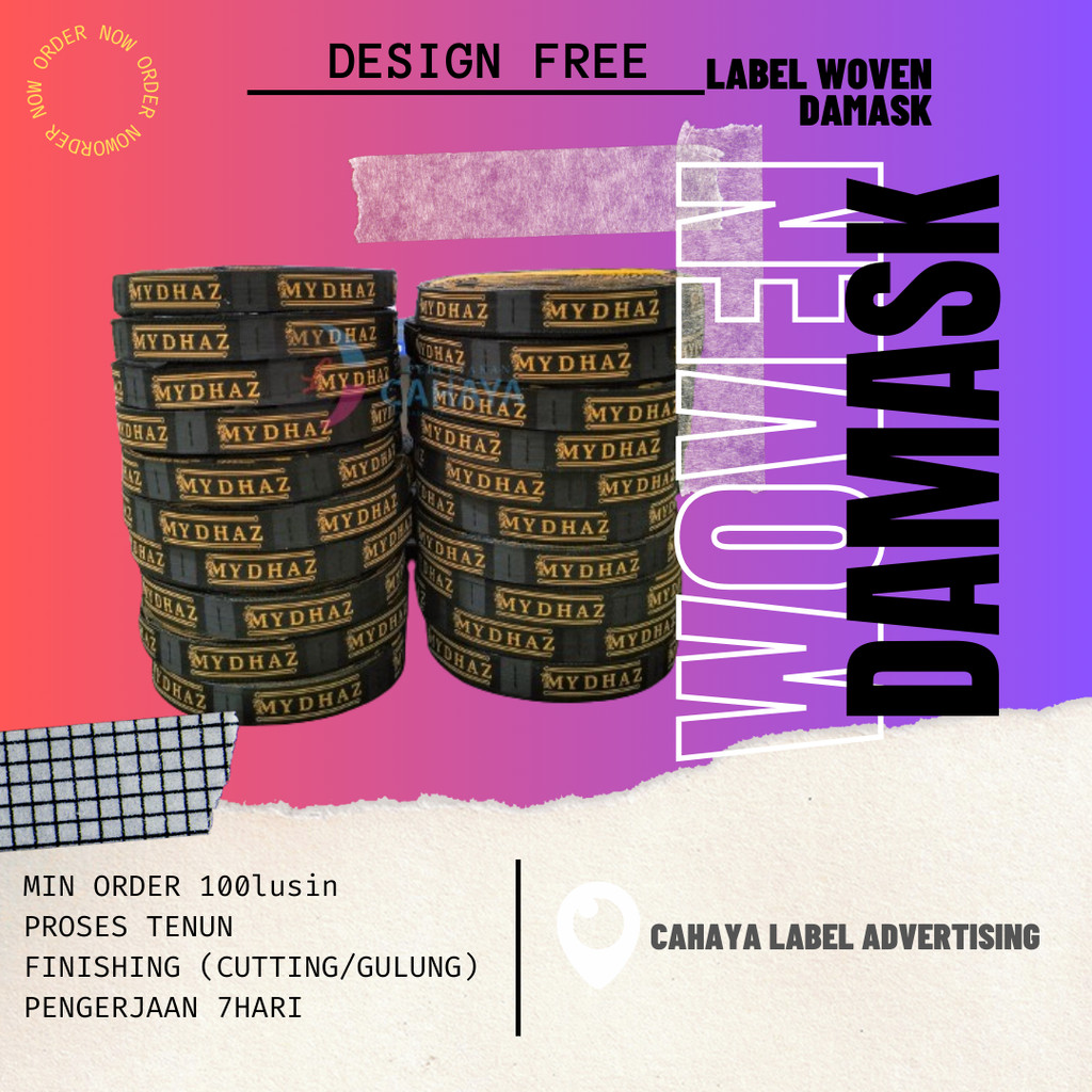 

3x5cm woven damask, label rajut, label tenun, label hijab, kabel baju, label krudung