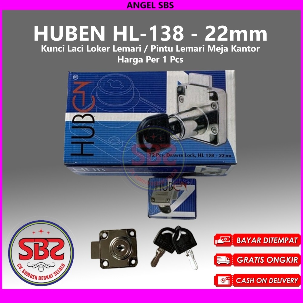 HUBEN HL-138 Kunci Laci Huben Lubang 22mm - Drawer Lock HL138-22 mm-Kunci Lemari Kunci Loker Drawer