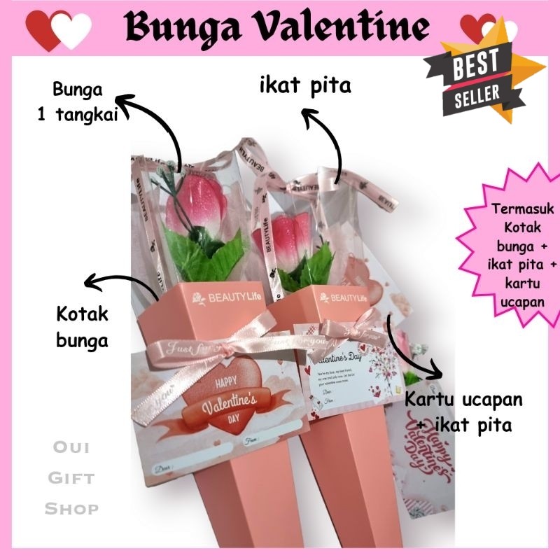 Bunga Valentine / Bunga Mawar 1 Tangkai / Bunga Pink / Flower in Box Pink / Kado Valentine / Hadiah 