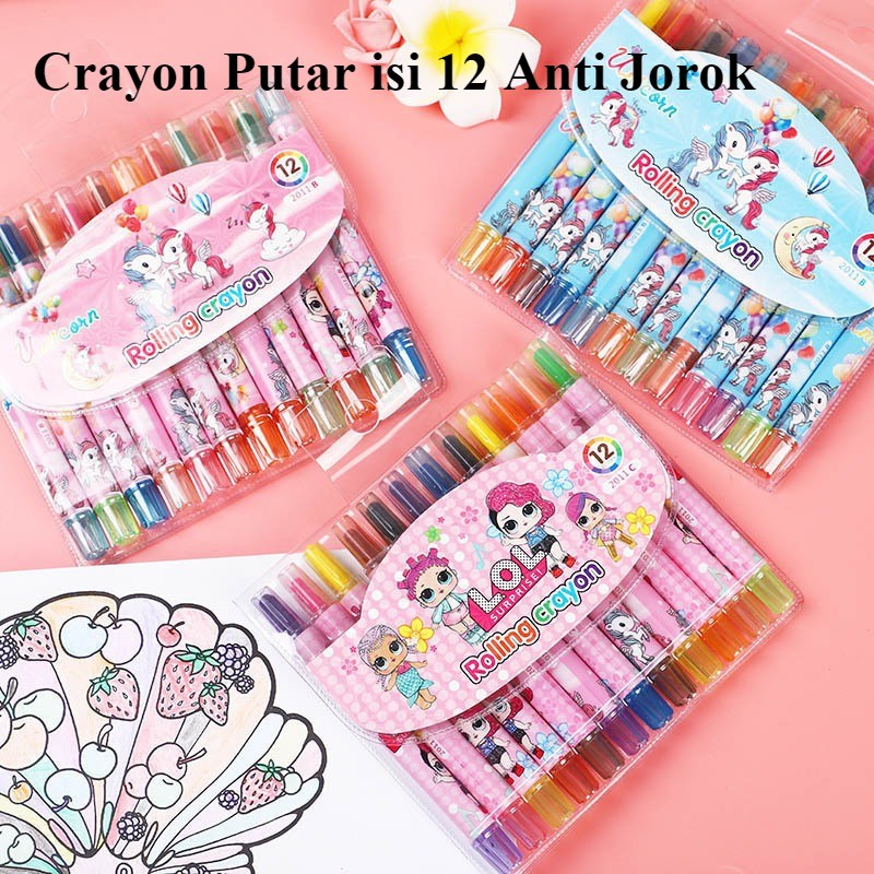 

Crayon Putar 12 Warna Anti Jorok / Oil Pastel Set 12pcs/ Crayon Mewarnai Anak Full colours Original