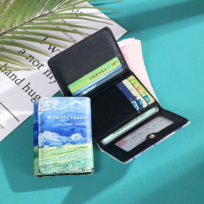 Van Gogh Painting Pattern Wallet Women Folding Leather Short Wallets Niche Design Bank Credit Card H