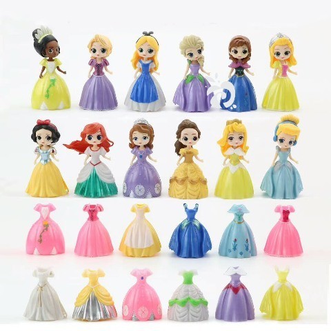 Princess Frozen Sofia Ganti Baju 12 Dress 24 Mainan Figure Set FG711