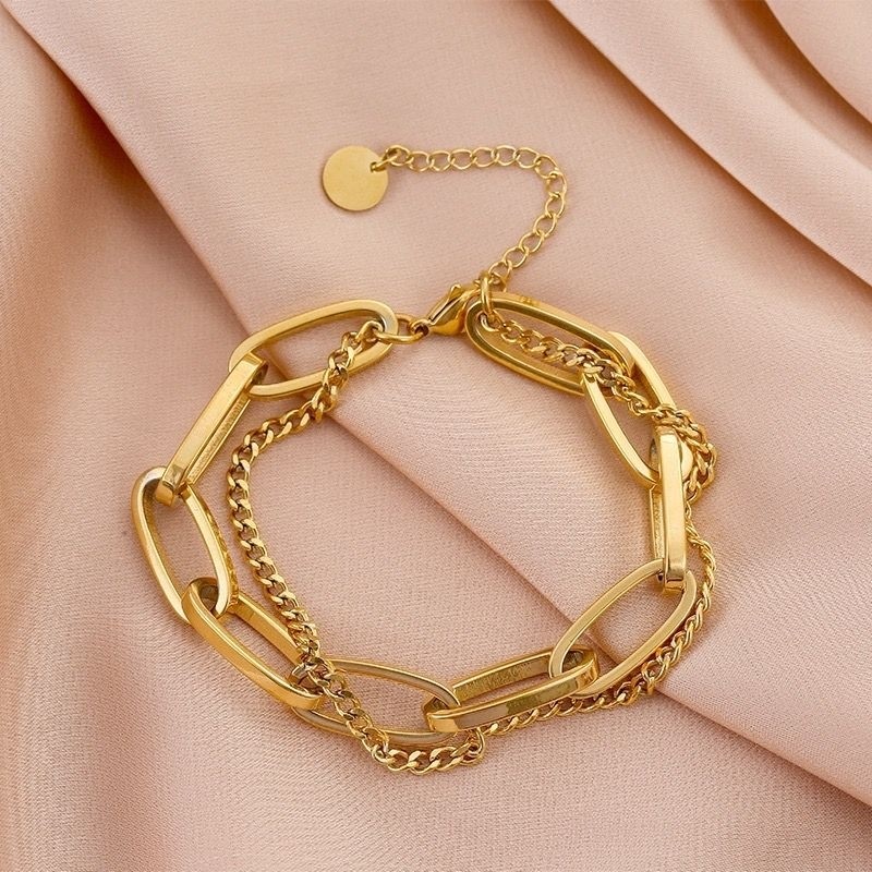 Gelang Wanita Pria titanium model rantai besar kombinasi lapis emas18k anti karat