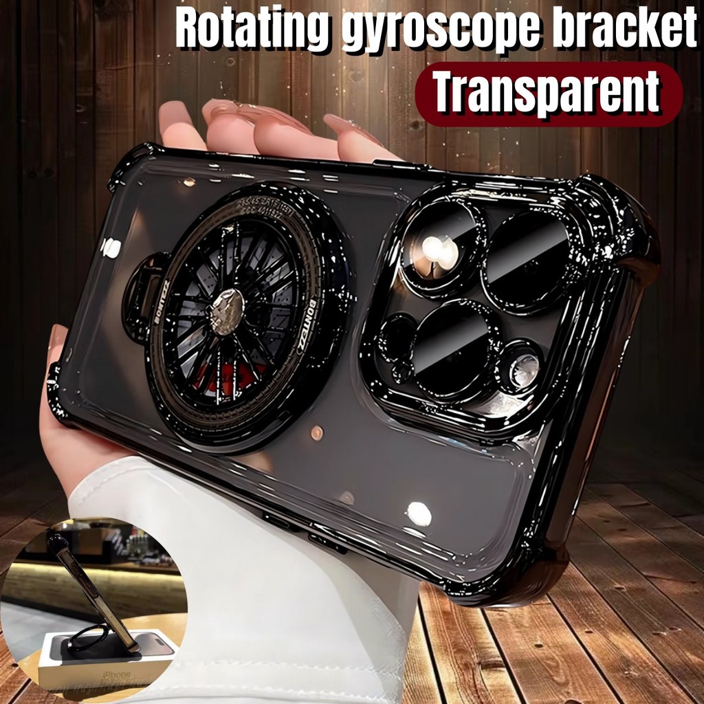 Built in Rotate gyro Bracket Magnetic Case for iPhone 11 12 13 14 15 Pro Max Transparent Airbag Casi