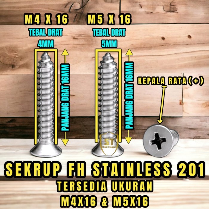 SEKRUP FH (M4X16) STAINLESS 201- SKRUP FH TAPPING SCREW (HARGA 1PCS)