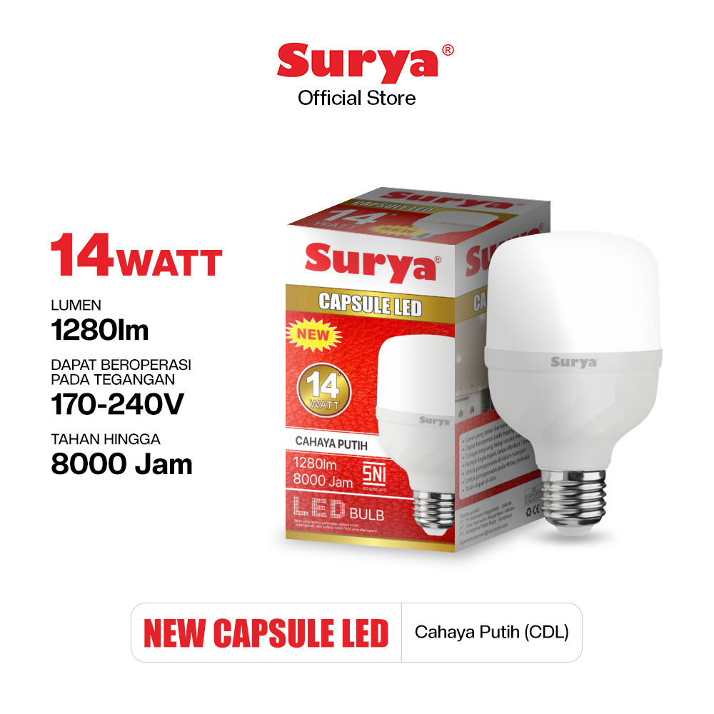 Surya Lampu Bohlam LED New Capsule 14 Watt Cahaya Putih
