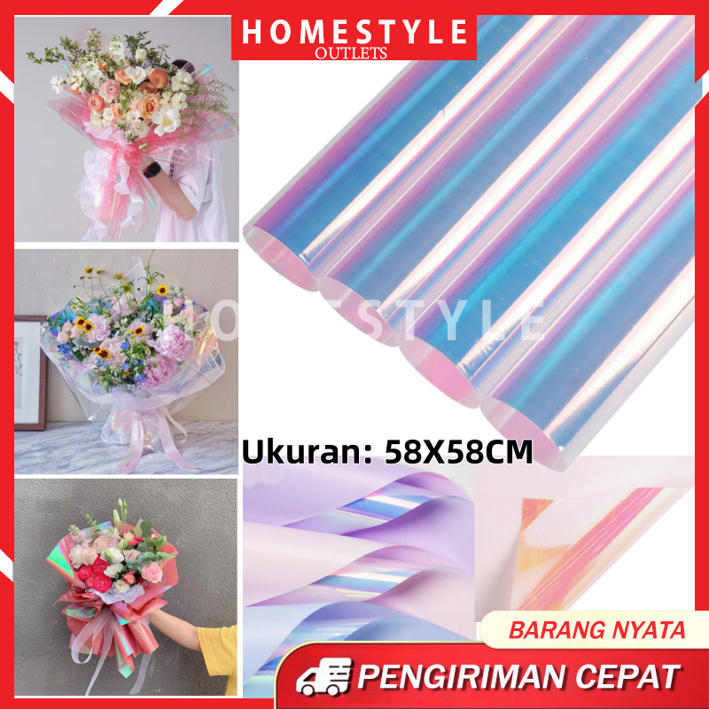 

(20 Lembar) Bicolor Holographic Cellophane Lembaran / Kertas Bunga Wrapping Paper