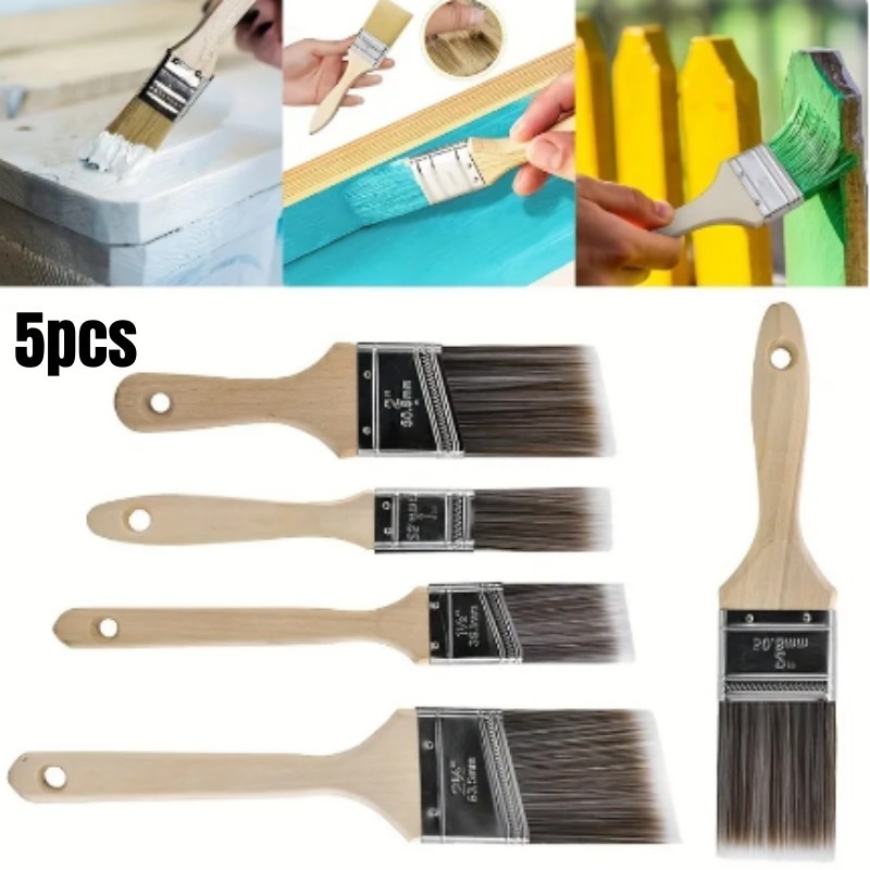 

5pcs Professional Wood Paint Brush Set Wooden Painting Flat Angled Brush DIY Decorative Tool For Wall Furniture Painting