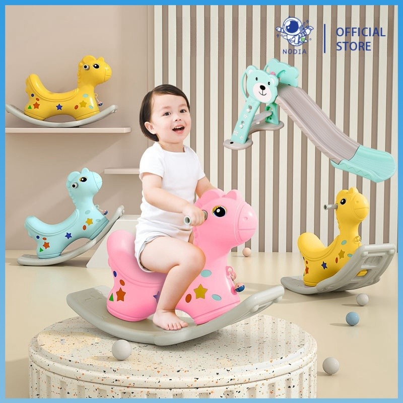 NODIA Molion Mainan Kuda Goyang Seluncuran Anak Dengan Musik Kursi Goyang Bayi Berbentuk Kuda Kayu M