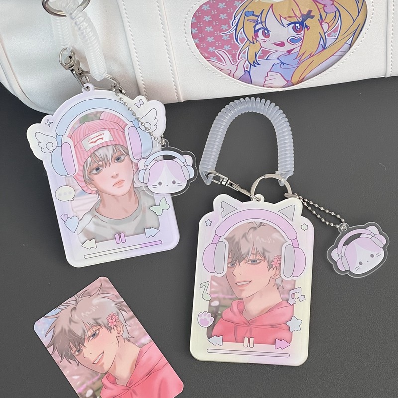 

Ins Cute Headphone Photocard Holder Keychain 3 inch Kpop Idol Card Holder Korean Pendant School Kawaii Stationery Gift