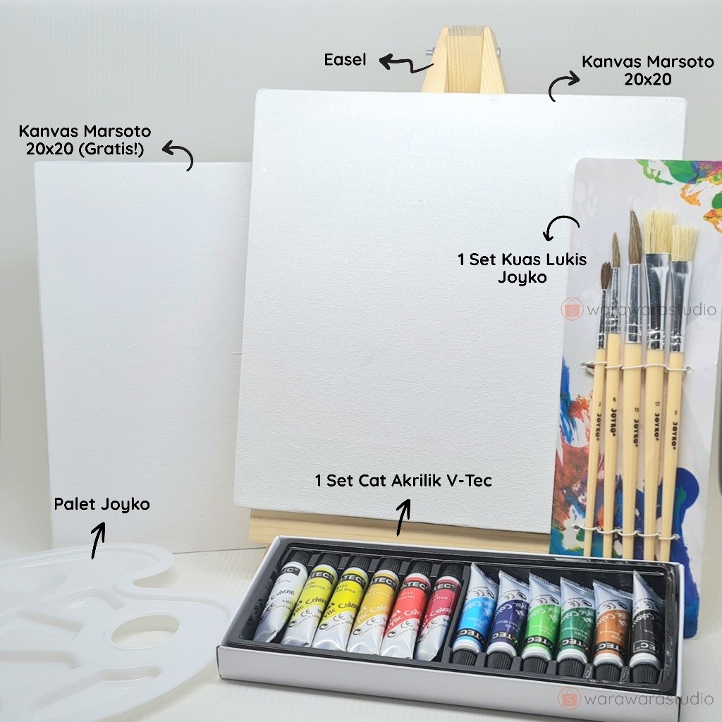 

spesial edition Paket Melukis (Painting Kit) Lengkap Premium 1. Kanvas 20x20. Easel. Cat Akrilik. Palet. Kuas. (BEST VALUE). 10,10