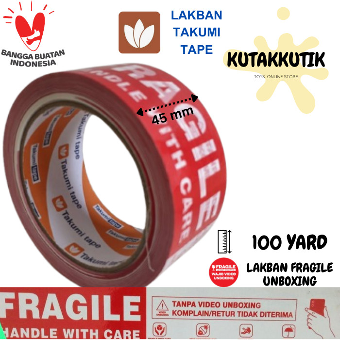 

Lakban Tape Fragile Unboxing 45 mm x 100 Yard Takumi Tape 45MMx100YARD
